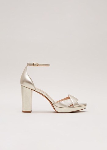 Phase Eight Leather Crossover Platform Heels Gold Canada | NUQFGM-379